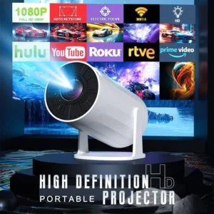Tragbarer Projektor für den Außenbereich, intelligenter 2.4/5G WiFi-Projektor, 360 °, 4K, HD, LED, 200-Zoll-Bildschirm, integrierter Lautsprecher, Heimvideoprojektor für das Schlafzimmer